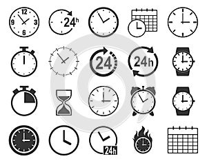 Time and clock line icons isolated on white background. Vector set of linear icons.